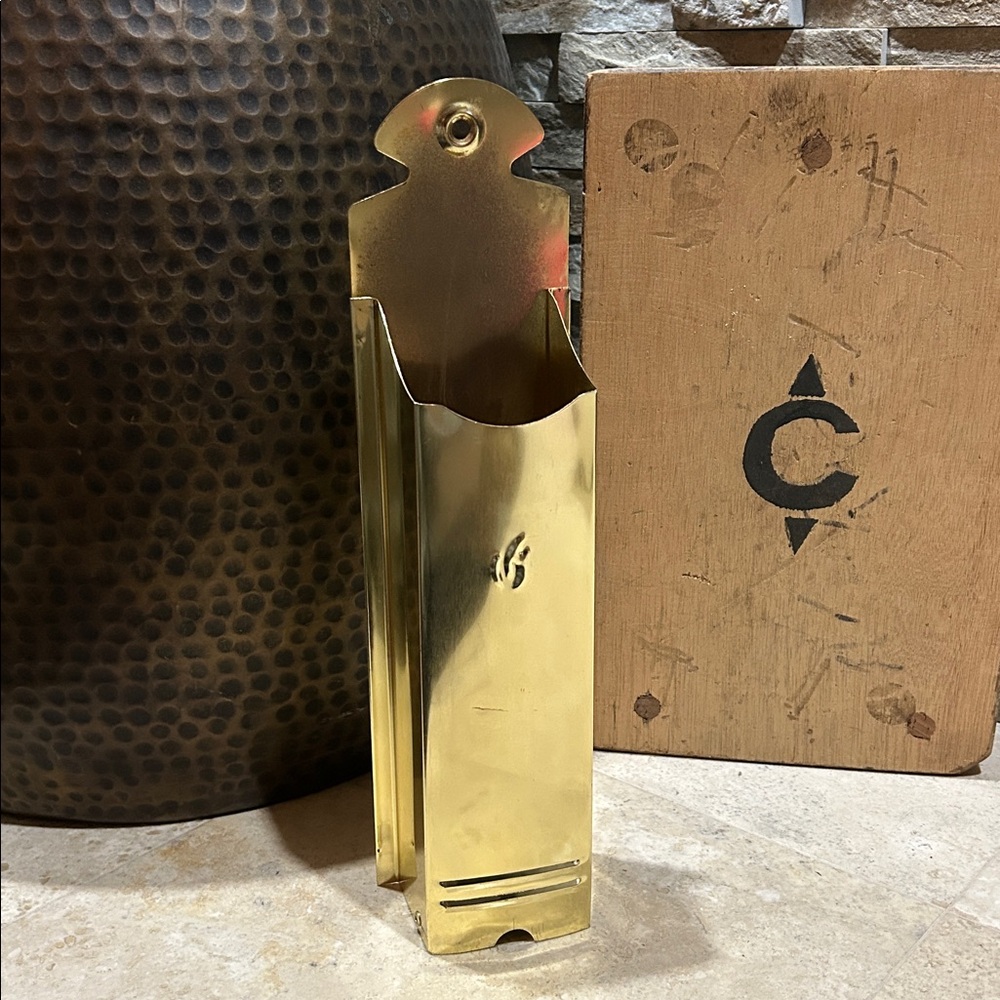 SOLD- Vintage brass wall-mounted Matchstick holder